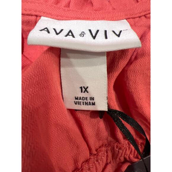 NWT Ava and Viv Women’s Smocked Long Puff Sleeve Cotton Peplum Top‎ Size 1X Pink - Picture 6 of 6